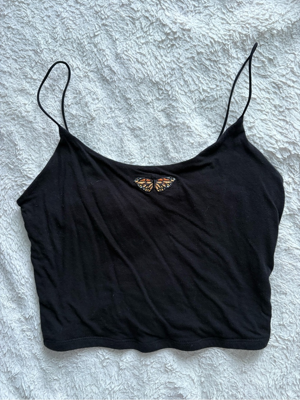 Garage Black Spaghetti Strap Cami with Orange Butterfly Detail